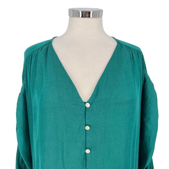 Dolan Anthropologie Button-Down Puff Sleeve Blouse Green Size Small - Picture 2 of 12